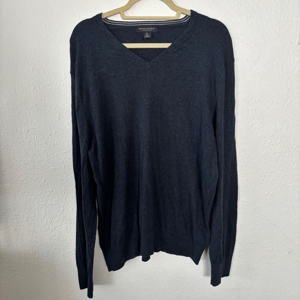 Banana Republic Mens Luxury Blend V Neck Sweater XL Silk‎ Cotton Cashmere